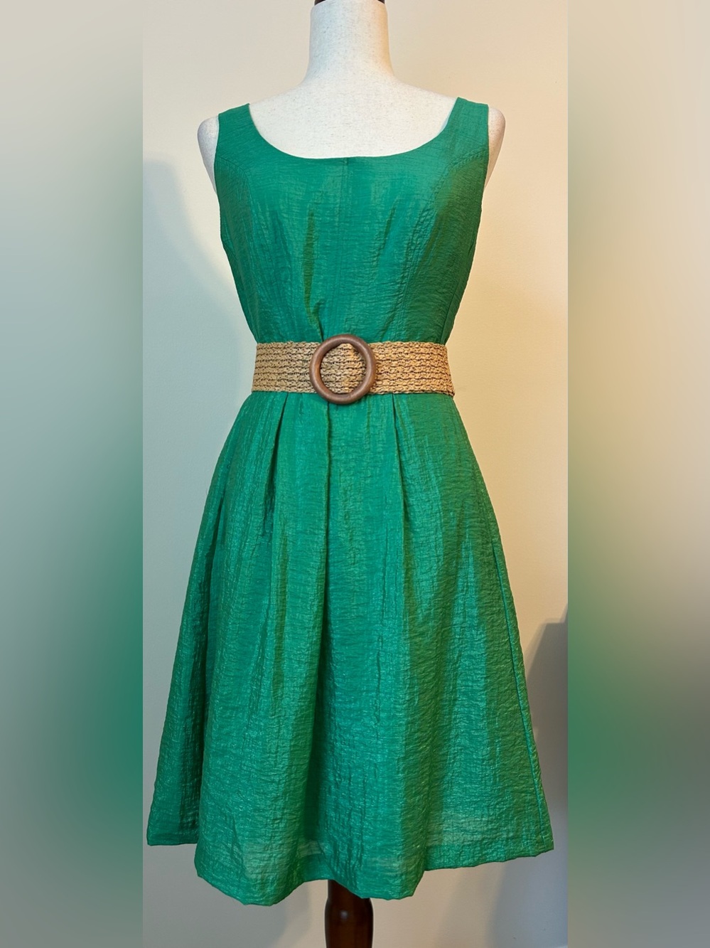 NWT Nine West Emerald Green Fit & Flare Dress Belted Size 10